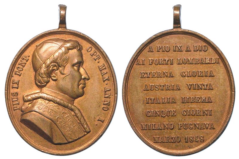 STATO PONTIFICIO. PIO IX, 1846-1878. Medaglia in bronzo 1848. Cinque giornate di Milano.  - Auction Numismatics - Medals and popes - II - Cambi Casa d'Aste