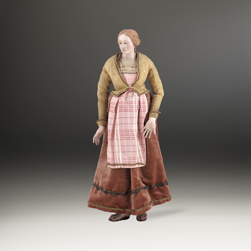 Popolana con giacca gialla e gonna rossa. Napoli, XIX secolo  - Asta Scultura e Oggetti d'Arte - Cambi Casa d'Aste