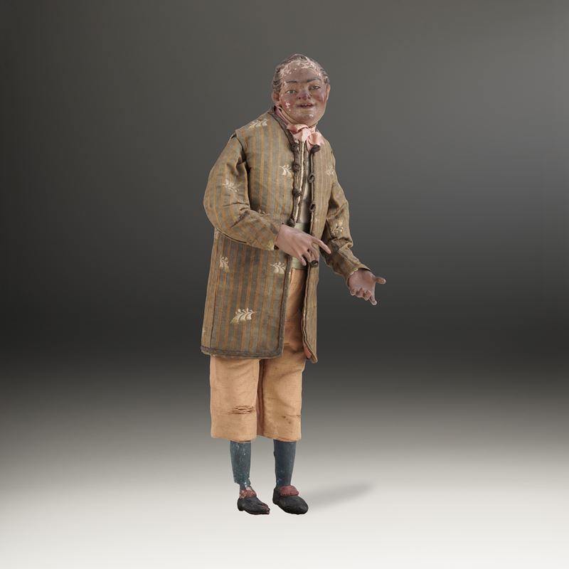 Pastore con giacca a righe e calzoni gialli. Napoli, XVIII-XIX secolo  - Asta Scultura e Oggetti d'Arte - Cambi Casa d'Aste