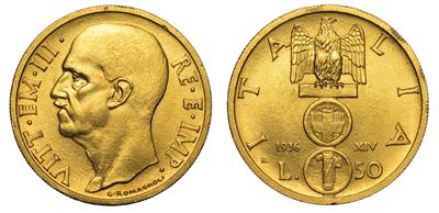 Regno D'italia. Vittorio Emanuele III di Savoia, 1900-1946. 50 Lire 1936. Impero.