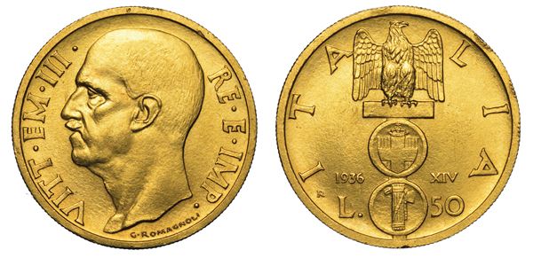 REGNO D'ITALIA. VITTORIO EMANUELE III DI SAVOIA, 1900-1946. 50 Lire 1936. Impero.