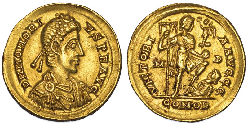 ONORIO, 393-423. Solido, anni 395-402. Mediolanum.  - Asta Numismatica - I - Cambi Casa d'Aste