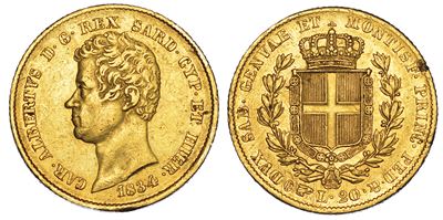 Regno di Sardegna. Carlo Alberto di Savoia, 1831-1849. 20 Lire 1834. Torino.