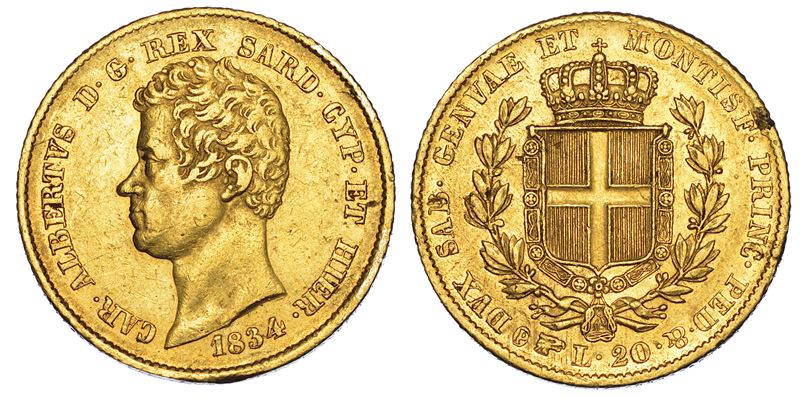 REGNO DI SARDEGNA. CARLO ALBERTO DI SAVOIA, 1831-1849. 20 Lire 1834. Torino.  - Asta Numismatica - I - Cambi Casa d'Aste