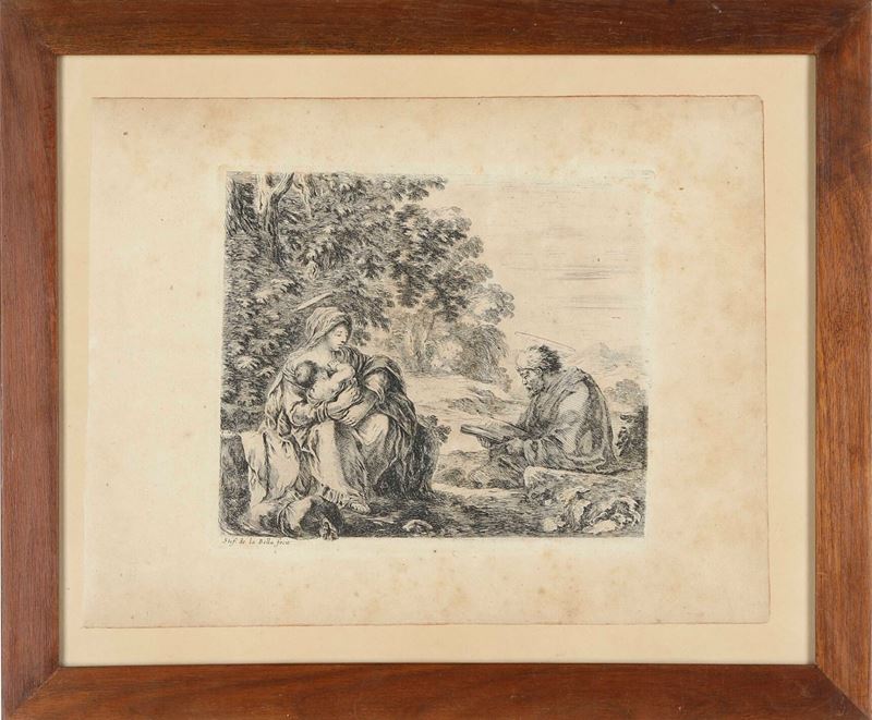 Stefano della Bella (1610 - 1664) Riposo durante la fuga in Egitto  - Asta Stampe Antiche e Moderne - Cambi Casa d'Aste