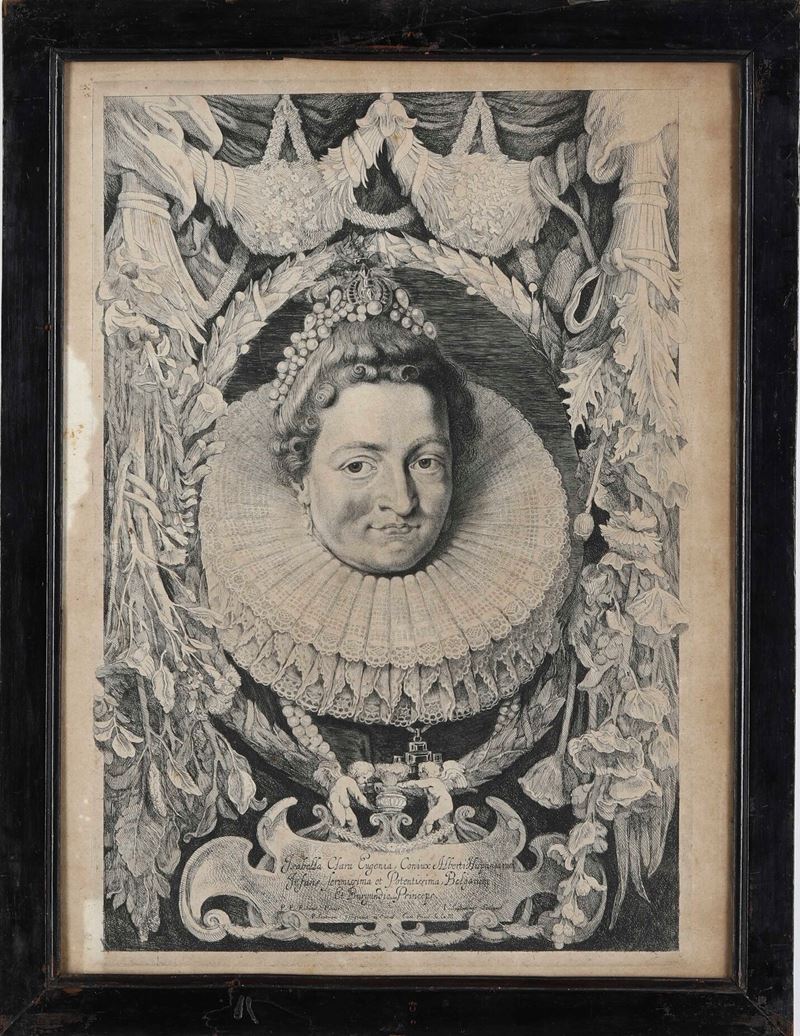 Jonas Suyderhoff (1613-1686) da Pieter Paul Rubens (1577-1640) Ritratto di Isabella Clara Eugenia, Coniux Alberti Hispaniarum Infans...  - Asta Stampe Antiche e Moderne - Cambi Casa d'Aste