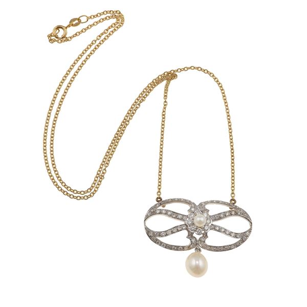 Diamond, pearl and gold necklace