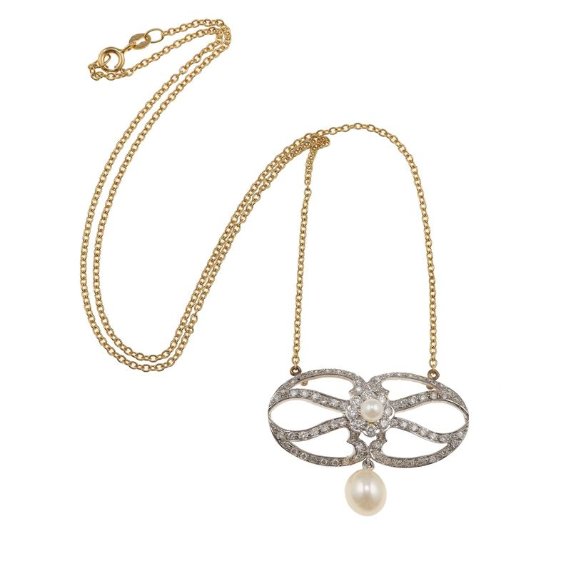Diamond, pearl and gold necklace  - Auction Fine Jewellery - Cambi Casa d'Aste