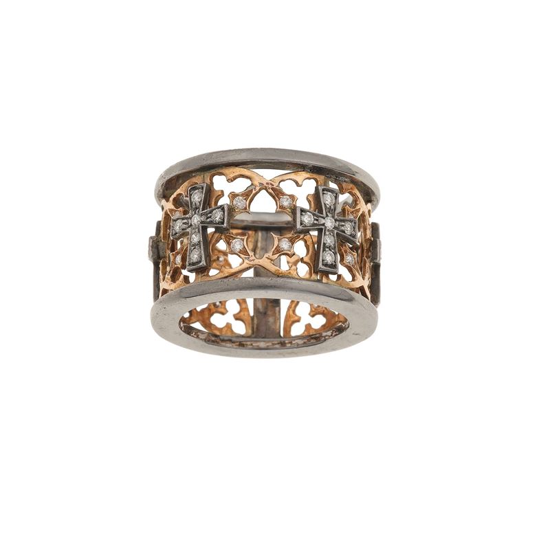 Diamond, rose and brunished gold ring  - Auction Fine Jewellery - Cambi Casa d'Aste