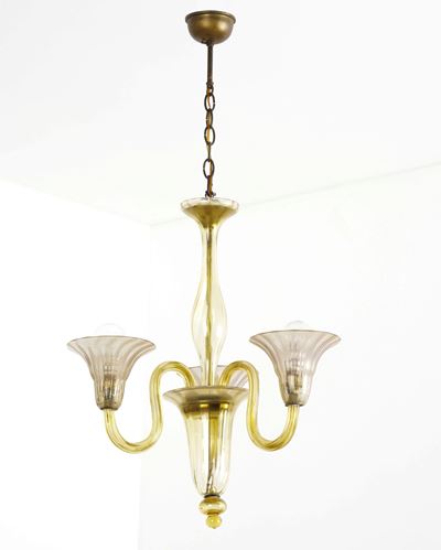 Piccolo Lampadario in Vetro. XX Secolo