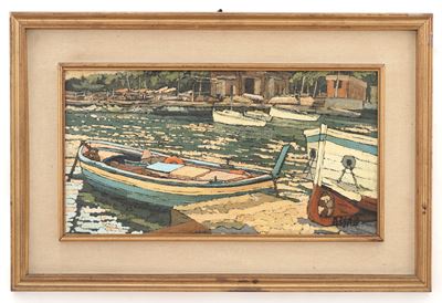 Vincenzo Assale, Colori nel porticciolo di Rapallo, olio su tela