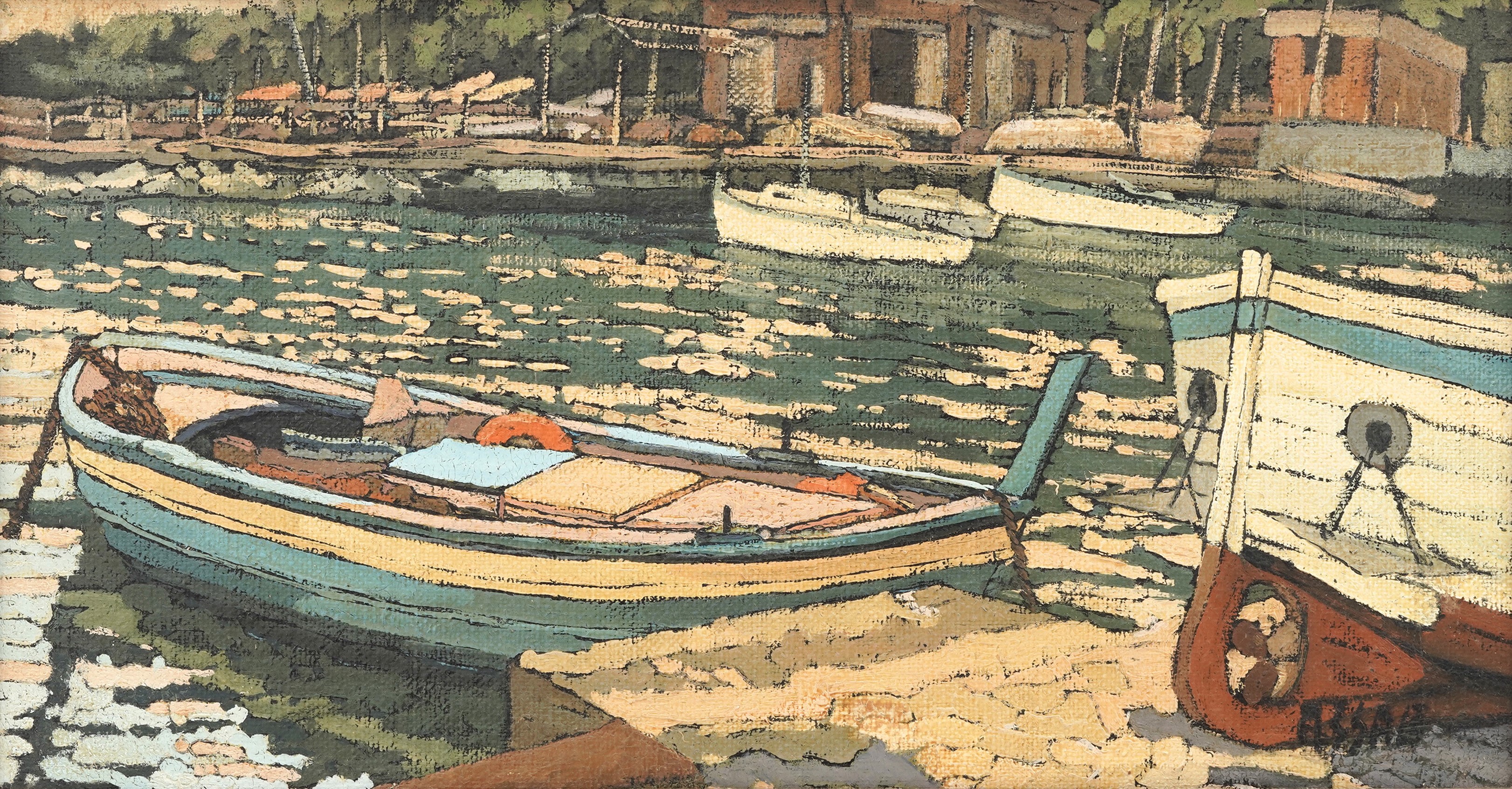 Vincenzo Assale, Colori nel porticciolo di Rapallo, olio su tela