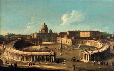 Scuola del XVIII Secolo Veduta di Piazza San Pietro e del Porticato del Bernini