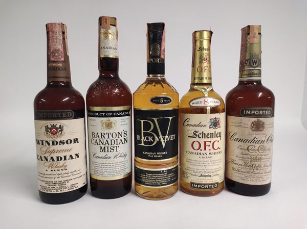Windsor, Barton's, Black Velvet, Schenley, Canadian Club, Canadian Whisky