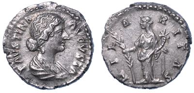 Faustina II (moglie di Marco Aurelio), 147-176. Denario. Roma.