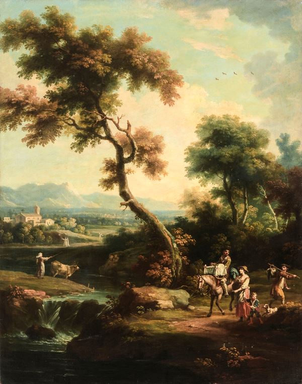 Paesaggio con pastori, contadini e armenti