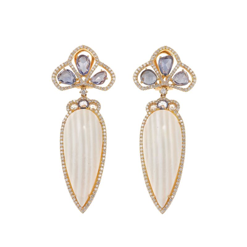 Pair of agate, tanzanite and diamond earrings  - Auction Fine Jewellery - Cambi Casa d'Aste