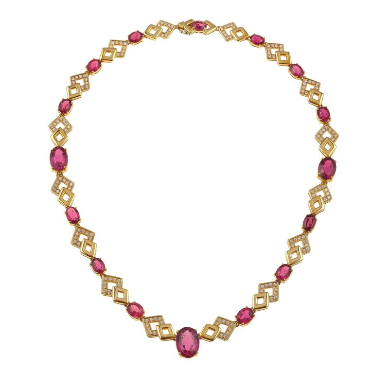 Tourmaline, diamond and gold necklace. Signed Martignetti. Fitted case  - Auction Fine Jewellery - Cambi Casa d'Aste