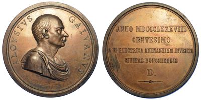 Bologna. Luigi Galvani (fisico), 1737-1798. Medaglia in Bronzo 1888.