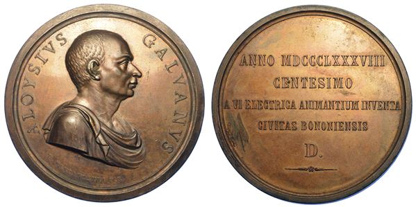 BOLOGNA. LUIGI GALVANI (fisico), 1737-1798. Medaglia in bronzo 1888.
