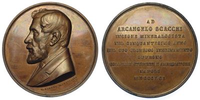 Napoli. Arcangelo Scacchi, 1810-1893. Medaglia di Bronzo 1891. Cinquantesimo Anniversario D'inseg...