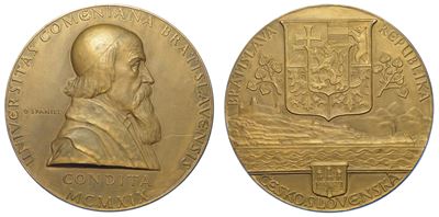 Cecoslovacchia, 1918-1939. Universitas Comeniana Bratislavancis. Medaglia in Bronzo 1919.