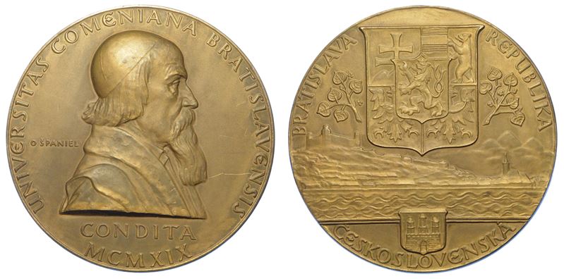 CECOSLOVACCHIA, 1918-1939. UNIVERSITAS COMENIANA BRATISLAVANCIS. Medaglia in bronzo 1919.  - Auction Numismatics - Medals and popes - II - Cambi Casa d'Aste