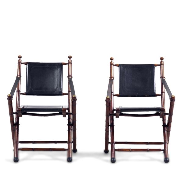Coppia di sedie coloniali pieghevoli. XX secolo