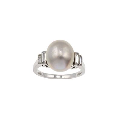 Anello con Perla Naturale, Acqua Salata, di 39.63 Grani e Diamanti
