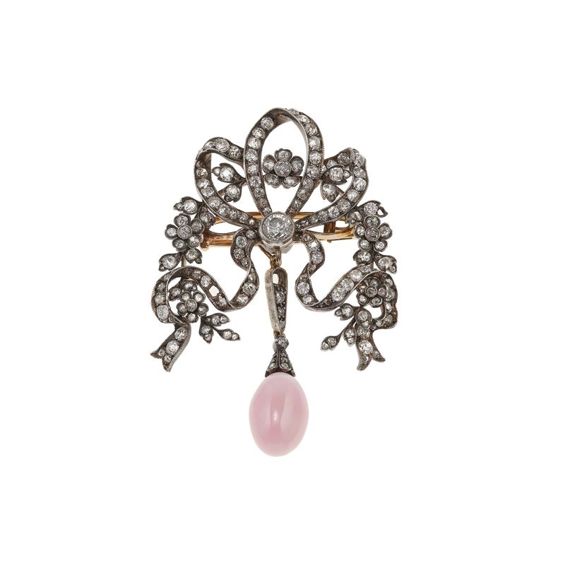 Natural conch pearl, saltwater, and old-cut diamond brooch/pendant. Gemmological Report CISGEM n. 29403  - Auction Fine Jewellery - Cambi Casa d'Aste