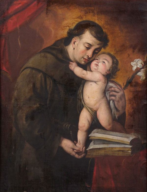 Scuola lombarda del XVII secolo Sant'Antonio con il Bambino