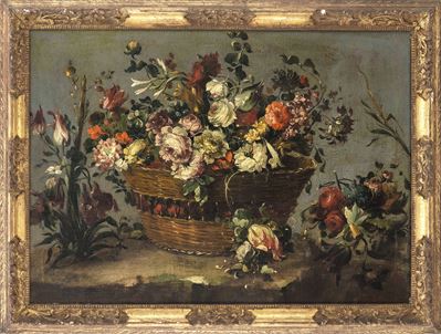 Paesaggio con Cesta di Fiori