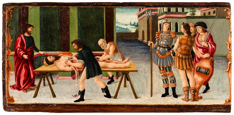 Michelangelo di Pietro Membrini detto Maestro del Tondo Lathrop (attivo tra il 1484 e il 1525) : Martirio di San Bartolomeo  - tempera su tavola - Asta Fine Art Selection - Cambi Casa d'Aste