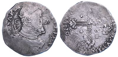 Cagliari. Filippo II D’asburgo, 1556-1598. 5 Reali Maltagliato.