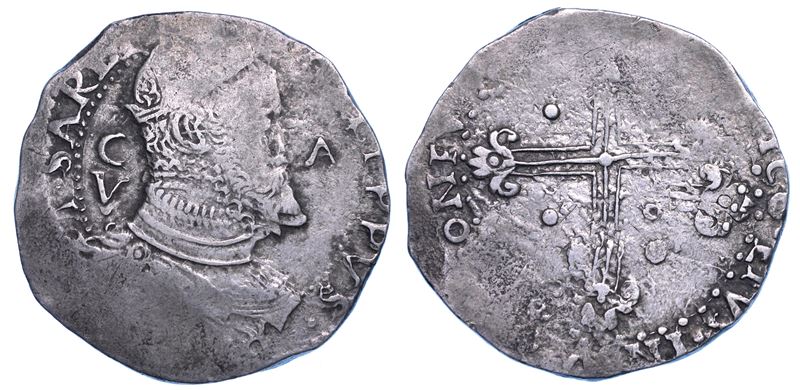 CAGLIARI. FILIPPO II D’ASBURGO, 1556-1598. 5 Reali Maltagliato.  - Auction Numismatics - I - Cambi Casa d'Aste