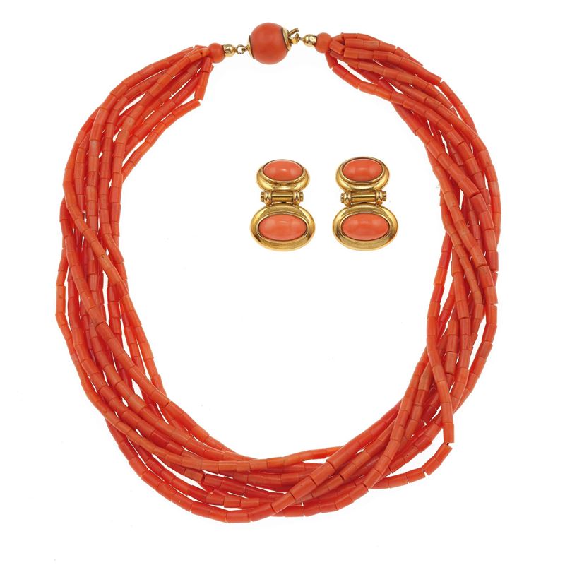 Coral and gold necklace and a pair of earrings  - Auction Fine Jewellery - Cambi Casa d'Aste