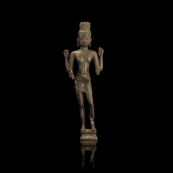 Figura di Maitreya "Prakhon Chai Style" in bronzo, Thailandia, XIX secolo