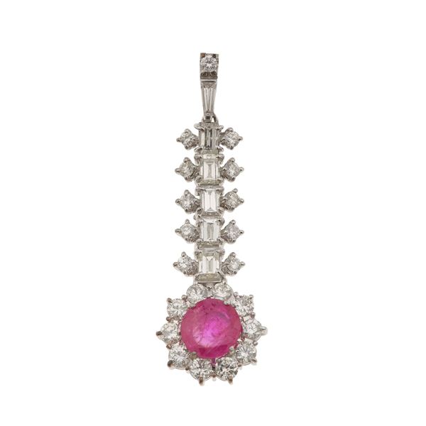 Diamond, ruby and gold pendant