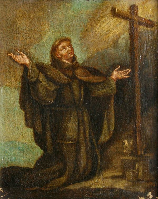 Scuola del XVIII secolo San Francesco in adorazione della croce