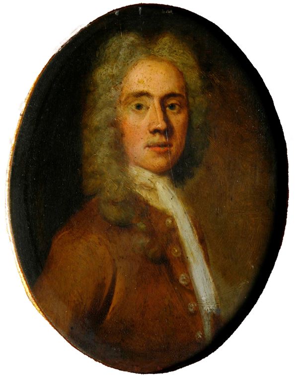 Scuola del XVIII secolo Ritratto maschile con giubba marrone