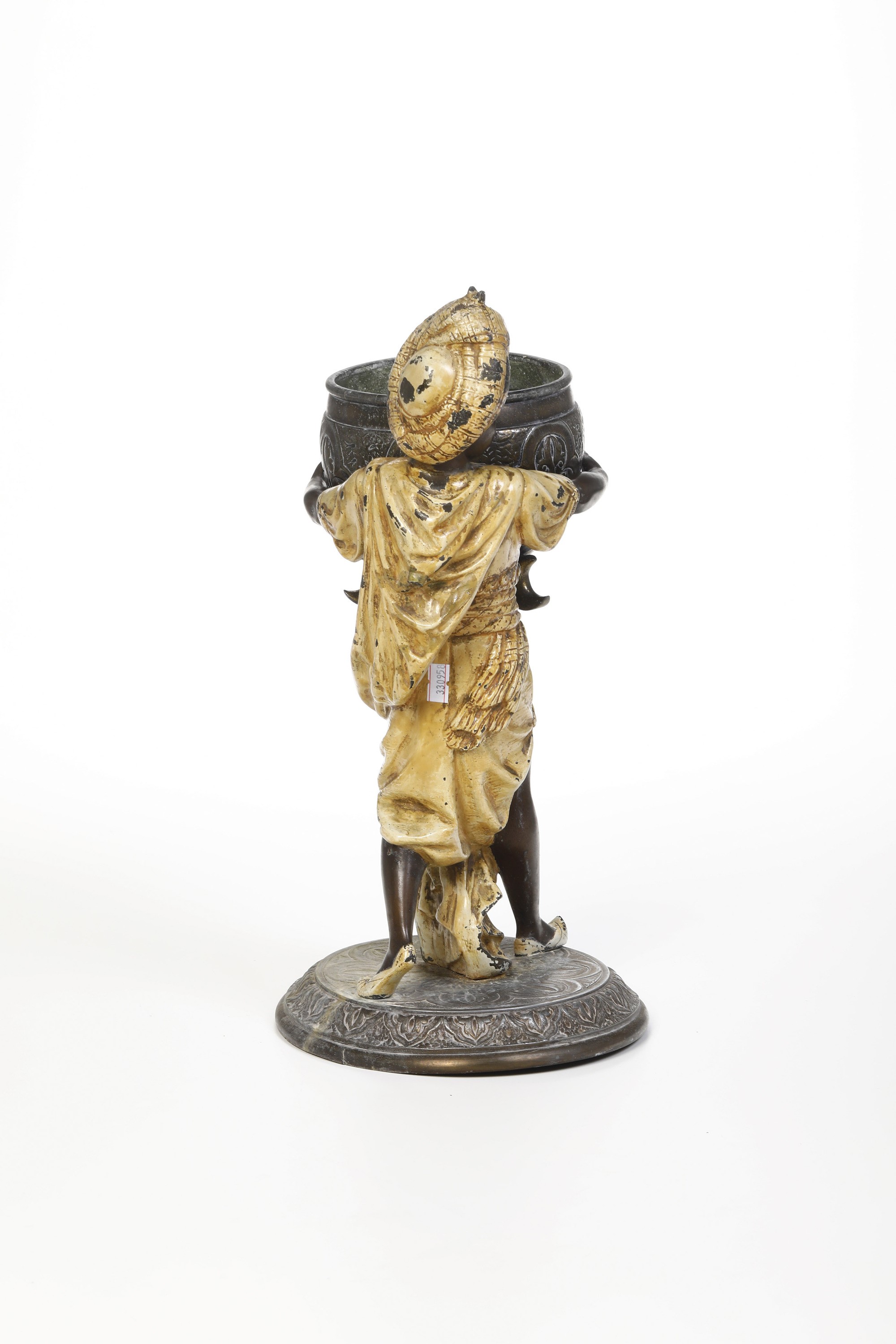 Statuetta a Foggia di Moro che Regge una Coppa in Bronzo Laccato e Dorato