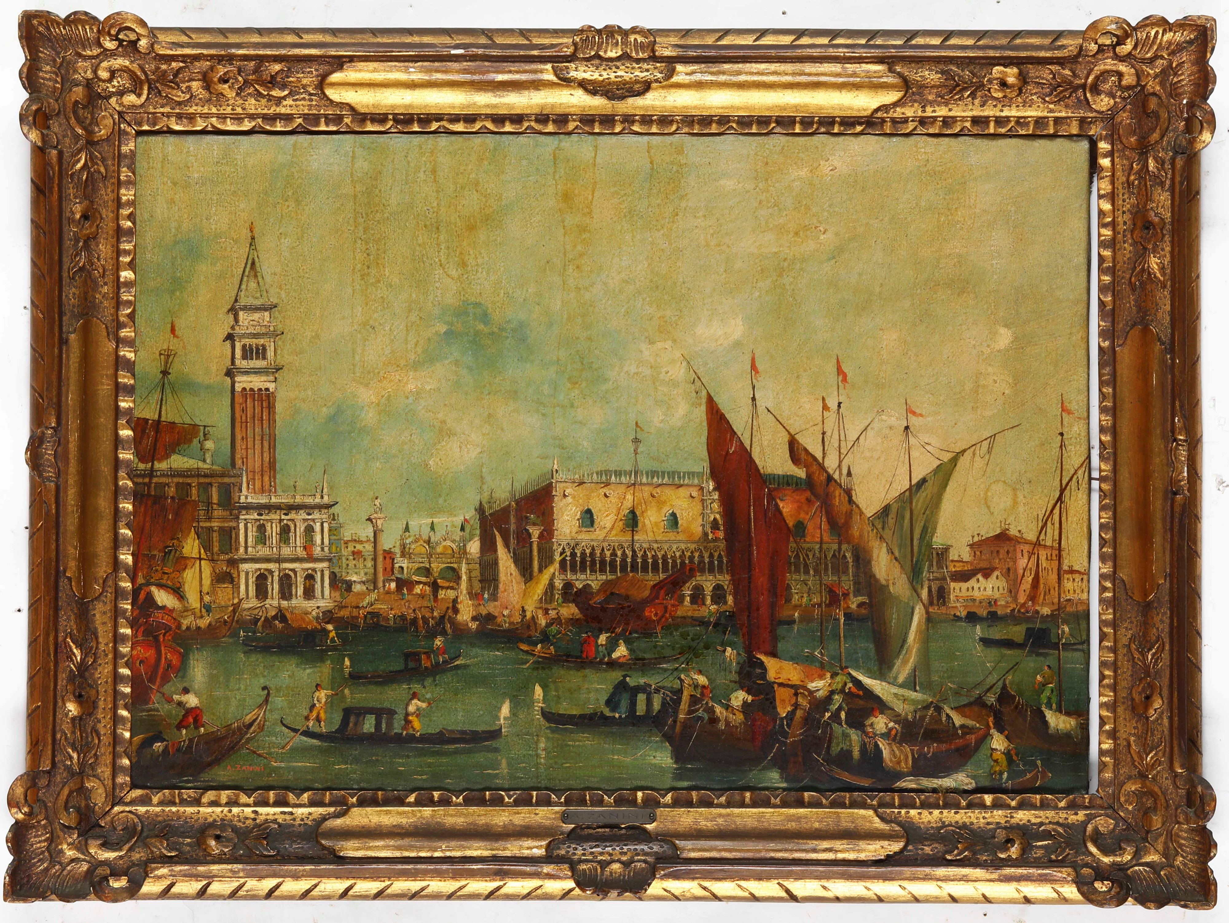 A. Zanini (attivo nel XIX-XX Secolo) - Veduta di Venezia con il Ponte di Rialto