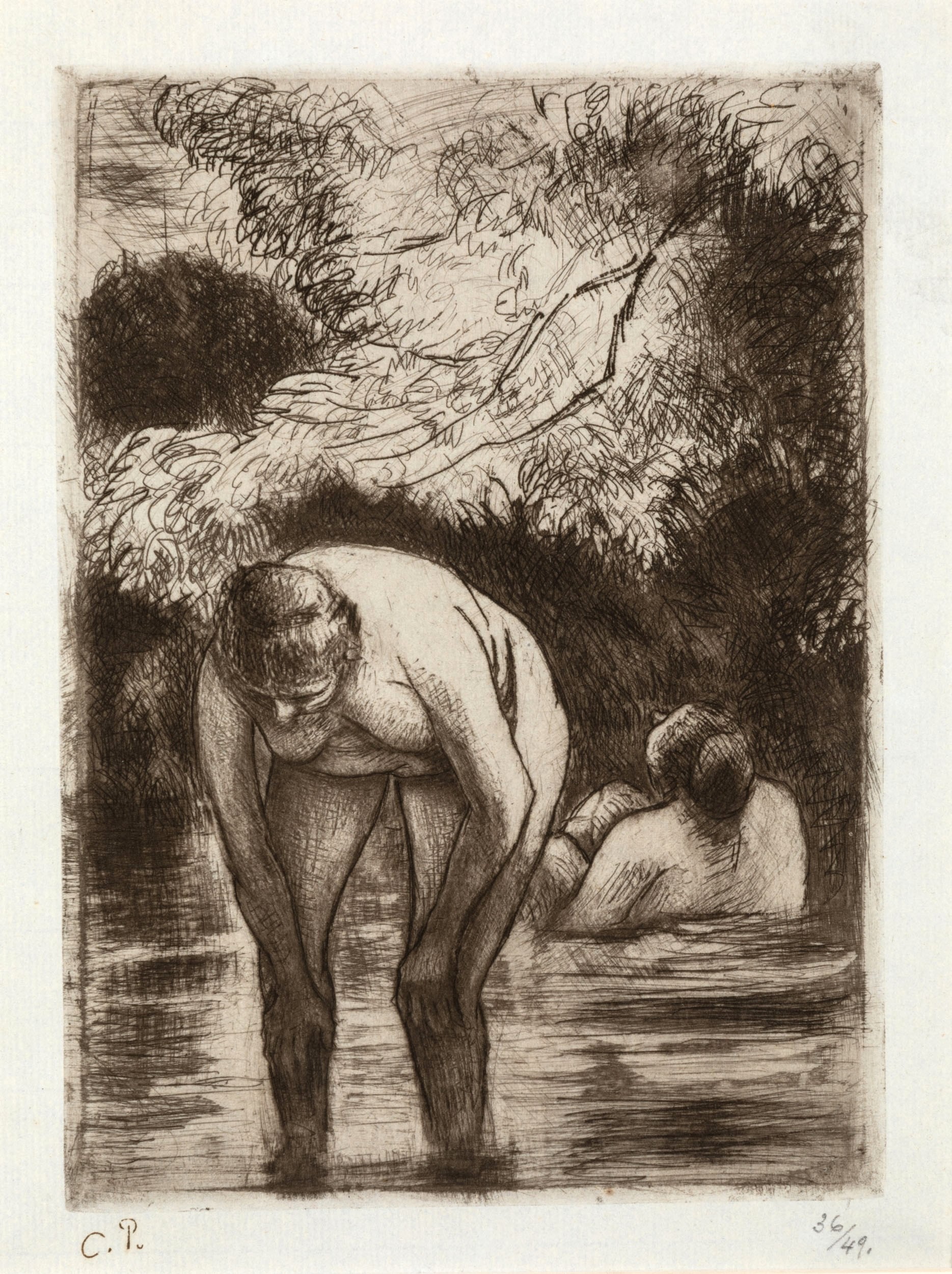 Pissarro, Camille, Les deux baigneuses, acquaforte e acquatinta, 1895