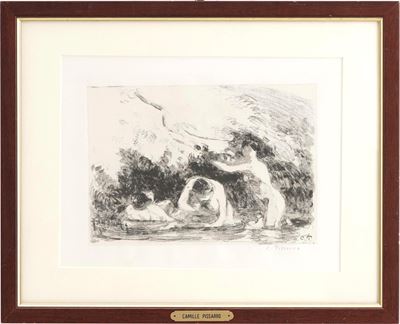 Pissarro, Camille, Baigneuses à l'ombre des berges boisées, litografia, 1895