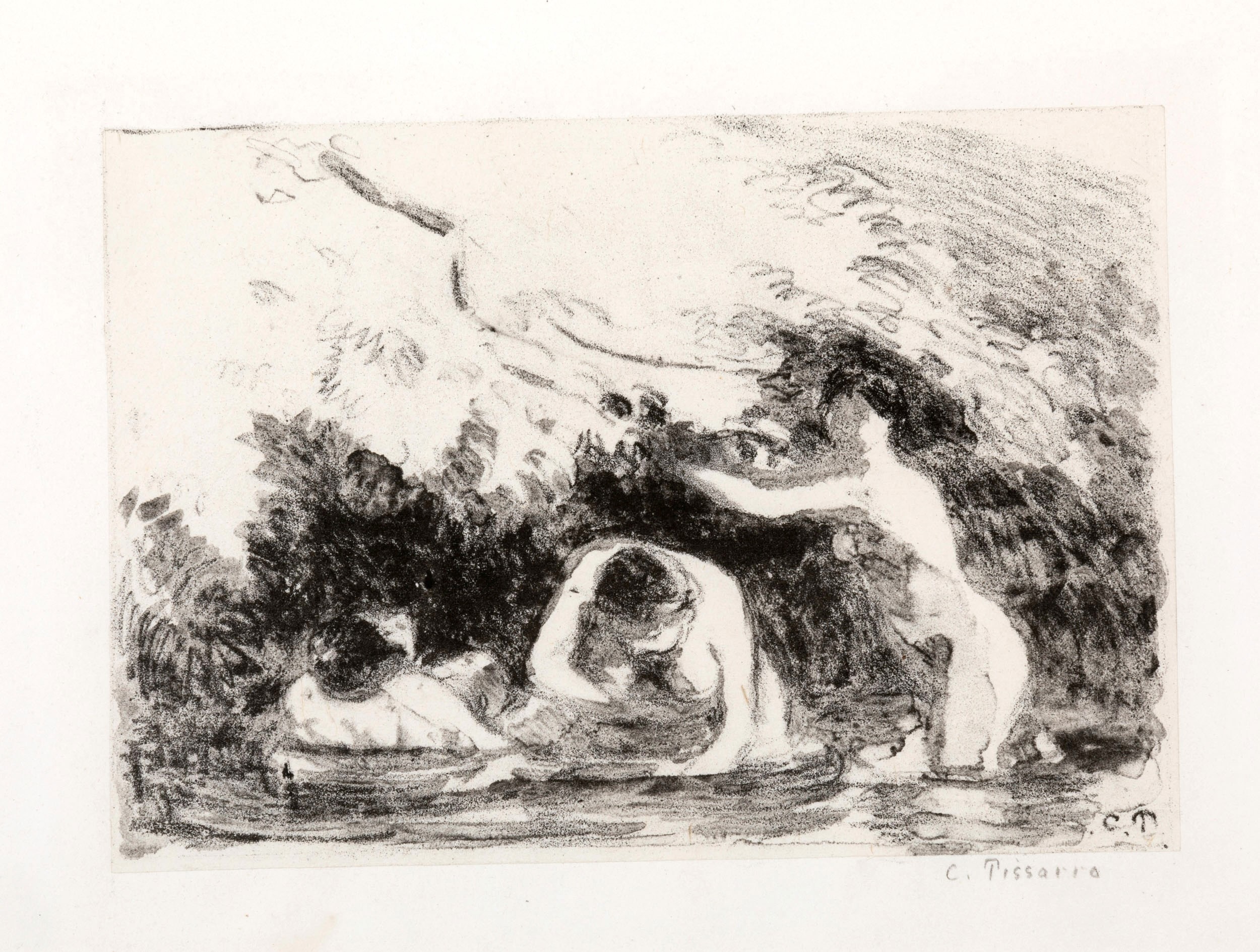 Pissarro, Camille, Baigneuses à l'ombre des berges boisées, litografia, 1895