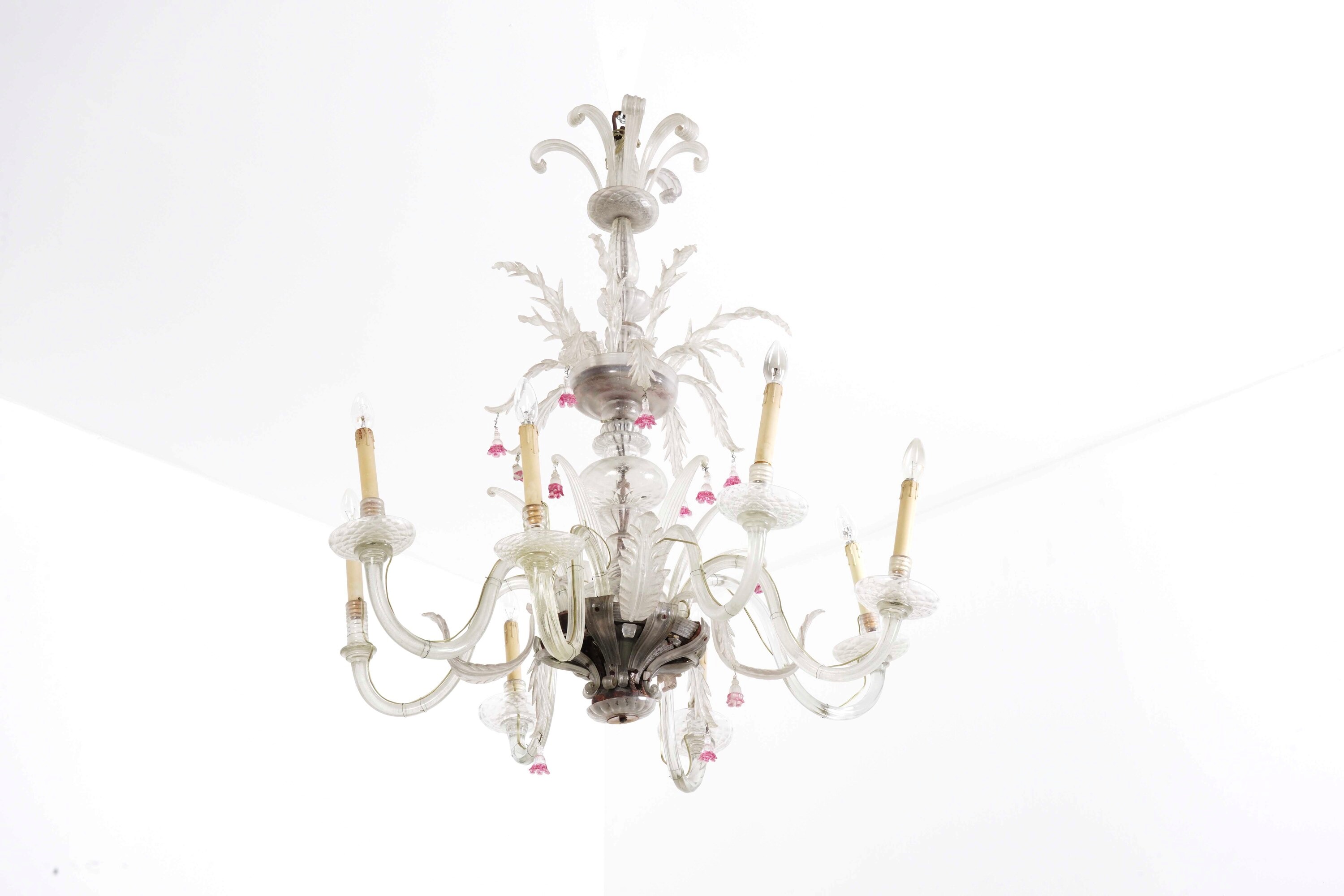 Lampadario in Vetro di Murano a Otto Luci. XX Secolo