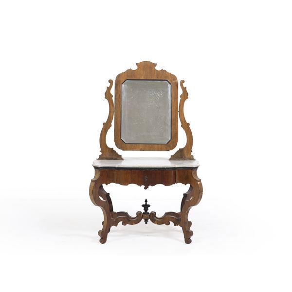 Toilette con psiche in legno lastronato. XX secolo