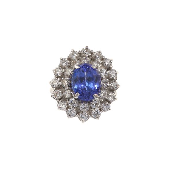 Tanzanite, cubic zirconia and gold ring