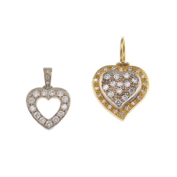 Two diamond and gold pendents