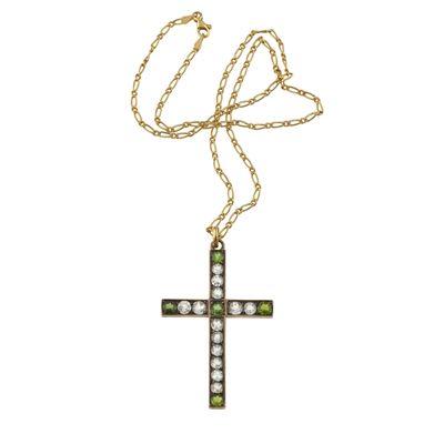 Girocollo con Pendente "croce" con Peridoti e Quarzi